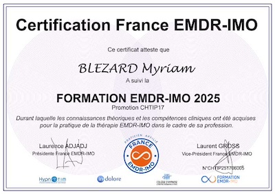 Diplôme EMDR de Myriam BLEZARD, Bordeaux