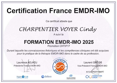 Diplôme EMDR - IMO de Cindy CHARPENTIER-VOYER